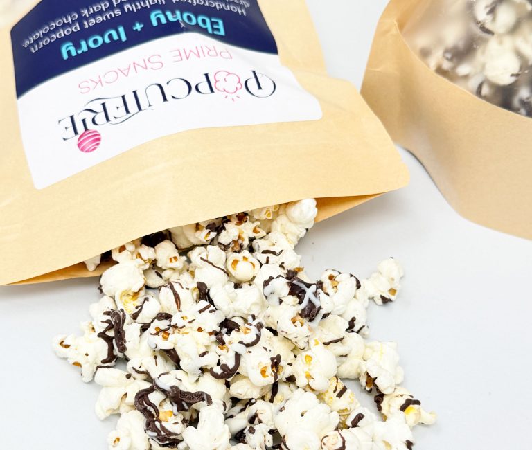 ebony and ivory chocolate drizzled popcorn